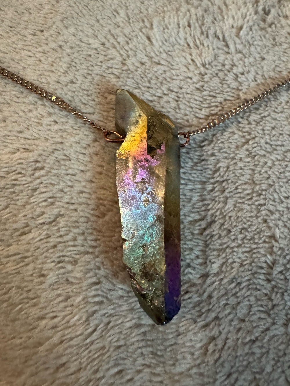 Iridescent Aura Quartz Pendant Necklace - Rainbow
